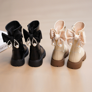 西瓜西女童靴子童鞋，2023秋冬季儿童，中筒靴加绒公主靴中筒长靴