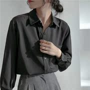 黑色真丝衬衫女春秋，2024年高级感雪纺上衣，设计感小众女士衬衣