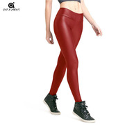 外贸女士运动长裤 弹力速干紧身 瑜伽健身九分裤 单层薄红色