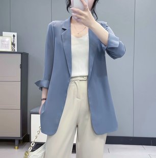 韩版小西装外套女七分袖气质雪纺上衣2024年夏季防晒薄款西服