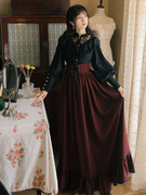 法式欧式宫廷复古长袖蕾丝，衬衫条纹长裙两件套连衣裙暗黑系lolita