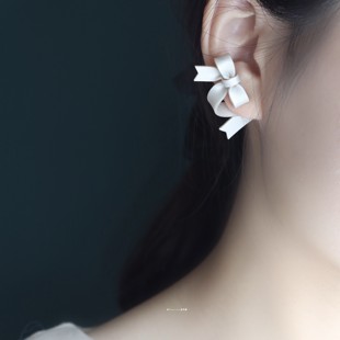 蝴蝶结耳钉耳夹日系ins925银软陶甜美日本同款手工不对称耳饰