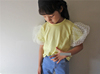 韩版童装女童泡泡袖蕾丝袖短袖T恤衫洋气上衣