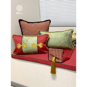 新中式红黄棕条渐变绒边抱枕靠垫靠枕靠包沙发