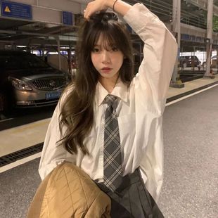 灰色领带女格纹免打JK衬衫日系学院风情侣百搭休闲韩版领结男潮