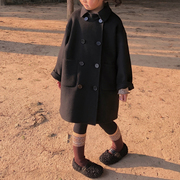男女儿童全羊毛双面呢大衣2023秋冬装韩版中长款洋气，宝宝毛呢外套