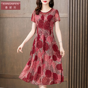 香妮芬红色时尚洋气高档品牌，台湾纱连衣裙，2024夏季收腰妈妈装