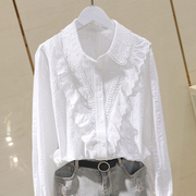 设计感白色衬衫，女2024春韩版长袖棉布，百搭宽松衬衣打底上衣女