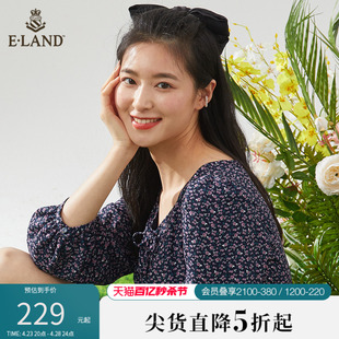 eland衣恋甜美温柔气质，田园风碎花，收腰连衣裙女春季