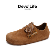Devo/的沃软木鞋全包时尚休闲系带平底2023年秋冬季女鞋22006