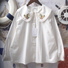 法式甜美重工刺绣娃娃领长袖白衬衫女设计感小众独特别致纯棉上衣