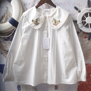 法式甜美重工刺绣娃娃，领长袖白衬衫女设计感小众独特别致纯棉上衣