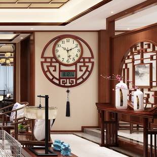 新中式钟表挂钟客厅高档家用静音钟表挂墙时钟玄关餐厅艺术石英钟