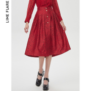 莱茵商场同款2023春季高级感红色半身裙气场A字裙别致设计感
