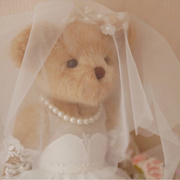 拖大尾婚纱情侣泰迪熊婚庆压床，娃娃婚纱关节熊婚礼(熊婚礼)甜品台装饰一对