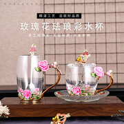 2021珐琅彩水杯子，时尚花茶杯家用耐热玻璃杯创意水杯定制