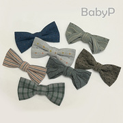 BabyP纯手工1-3岁文艺灰绿色系儿童领结纯棉男童宝宝婴儿蝴蝶结