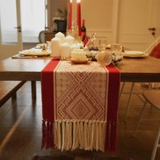 新中式桌旗式节日婚庆，红色靠垫套棉麻，羊毛北欧手工茶几餐桌0712n