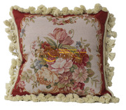 绒绣十字绣手绣刺绣手工羊毛客厅沙发抱枕套靠垫套红色花卉图案