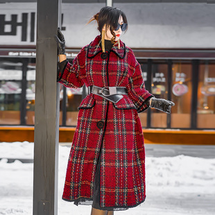 毛呢外套女羊毛时尚宽松大衣翻领韩版洋气减龄格子气质显瘦通勤