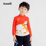安奈儿男小童装棉质中领棉线，衫毛衣冬季款趣味卡通印花保暖上衣