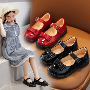 女童皮鞋韩版软底黑色公主鞋，春秋2023中大童，学生单鞋演出鞋子