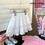 韩国童装2024夏季女童洋气百搭多层花边纯白色气质半身裙裤潮
