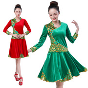 金丝绒广场舞秋季套装，中老年民族秧歌舞蹈演出服装，女长袖套裙