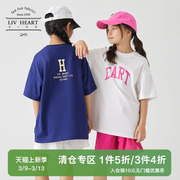 日本livheart儿童纯棉短袖t恤女童夏季插肩袖印花圆领上衣中大童