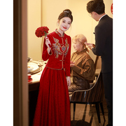 新中式敬酒服新娘酒红色秀禾服婚服套装出门服旗袍凤凰订婚礼服裙