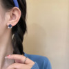DUPIN 精致蓝花朵珍珠耳钉925纯银针小巧迷你气质小众设计感耳环