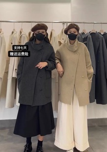 双面羊毛大衣中长款女气质立领单排扣2024春季韩版羊毛呢外套