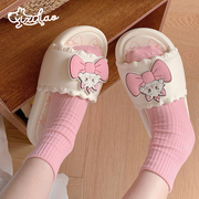 细细条 甜美可爱迪士尼玛丽猫拖鞋女夏季时尚家用防滑亲子凉拖鞋