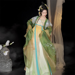 汉服女成人大袖衫古装汉元素，中国风超仙飘逸绿色，唐制诃子裙夏季款