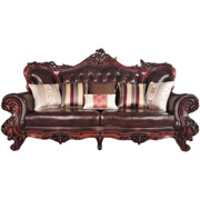 ya28欧式沙发美式全实木真皮沙发，法式新古典(新古典)描金白色定制客厅沙发
