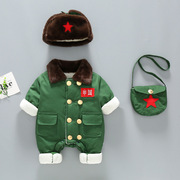 玉璎婴儿衣服冬装加绒解放军装宝宝，小红军连体，棉衣儿童怀旧军大衣