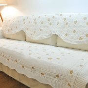欧式白色双面全棉布艺刺绣四季通用纯棉沙发垫坐垫沙发巾白色刺