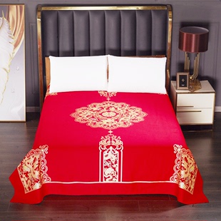 结婚纯棉床单单件大红色婚庆100全棉加厚磨毛枕套被单2件套定制做