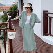 流苏夏季法式气质，香风两件套半身裙绿色，小套装2024豆裙女名媛
