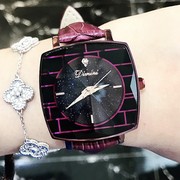 个性紫色真皮表带女士手表，时尚方形石英皮带，白色国产腕表