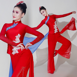 胶州秧歌舞蹈服女修身显瘦喜庆广场舞套装扇子，伞舞腰鼓表演服装