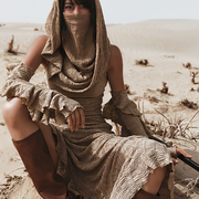 麦叙原创《沙洲冷》沙丘废土风，性感辣妹针织连帽连衣裙+面罩+袖套