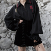 暴杂独立设计原创暗黑哥特少女玫瑰荆棘刺绣绑带灯笼袖衬衫