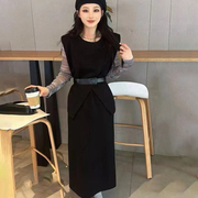 时尚套装女2024春季韩版洋气减龄马甲打底衫半身裙三件套裙子