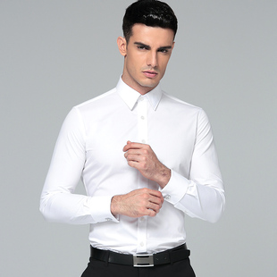 法式衬衫男长袖修身商务正装免烫，袖扣棉纯色，结婚新郞伴郎白色衬衣