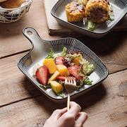日式陶瓷烤箱烘焙烤盘手柄盘，创意西餐意面餐盘带手柄餐具早餐盘子