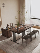2023叁舍茶桌胡桃木现代简约办公茶台长方形实木大板桌2米茶桌椅