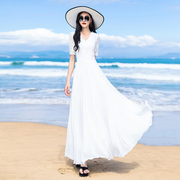 白色连衣裙裙飘逸2024雪纺，长款蕾丝显瘦大摆海边沙滩长裙女夏