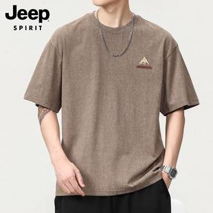 Jeep吉普圆领短袖t恤男士夏季潮流休闲凉感透气上衣半袖体恤男款