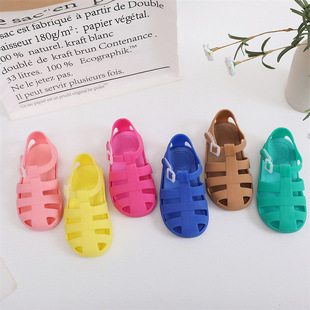 韩版儿童凉鞋女童镂空防滑糖果，色男童包头沙滩鞋宝宝果冻洞洞鞋